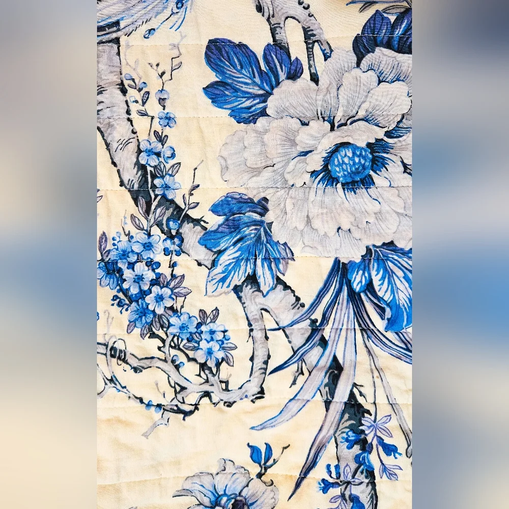 Rachel Zoe Full/Queen Blue & White Toile Bird Floral Quilt Set‎ 3pc